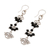 Onyx dangle earrings, 'Midnight Petals' - Onyx and Sterling Silver Floral Cluster Earrings from Bali