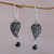 Onyx dangle earrings, 'Love Leaf' - Sterling Silver and Onyx Leaf Dangle Earrings from Bali thumbail