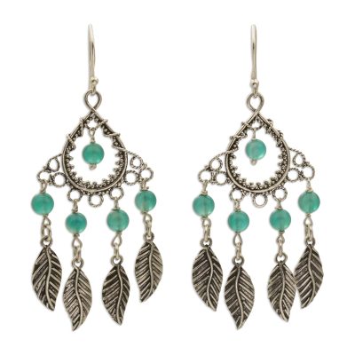 Sterling Silver and Agate Leaf Chandelier Earrings from Bali