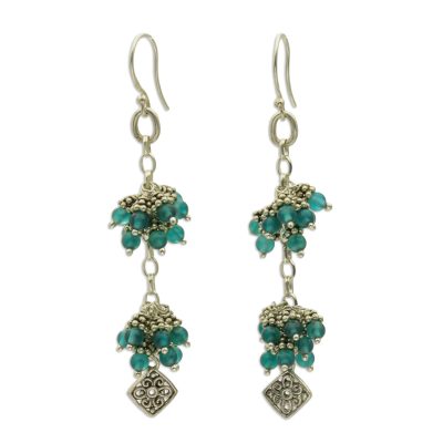 Sterling Silver and Agate Cluster Earrings by Bali Artisans