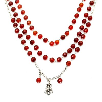 Carnelian strand necklace, 'Jepun Queen' - Floral Carnelian and Sterling Silver Link Bracelet from Bali