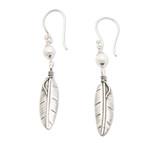 Cultured pearl dangle earrings, 'Light Feathers' - Sterling Silver and Cultured Pearl Balinese Feather Earrings