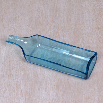 Recycled glass serving bowl, 'Oceanic Paths' (9 inch) - 9-inch Blue Recycled Glass Serving Bowl from Indonesia