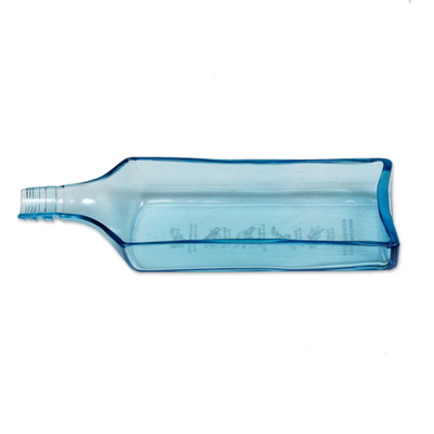 Servierschale aus recyceltem Glas, 'Oceanic Paths'. - Blaue Servierschale aus recyceltem Glas aus Indonesien