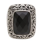 Onyx cocktail ring, 'Spiraling Black' - Onyx and Sterling Silver Cocktail Ring by Balinese Artisans