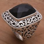 Onyx cocktail ring, 'Spiraling Black' - Onyx and Sterling Silver Cocktail Ring by Balinese Artisans