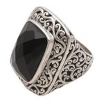 Onyx cocktail ring, 'Spiraling Black' - Onyx and Sterling Silver Cocktail Ring by Balinese Artisans