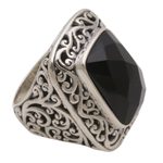 Onyx cocktail ring, 'Spiraling Black' - Onyx and Sterling Silver Cocktail Ring by Balinese Artisans