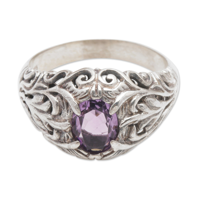 Amethyst cocktail ring, 'Bali Hillside' - Amethyst and 925 Sterling Silver Cocktail Ring from Bali