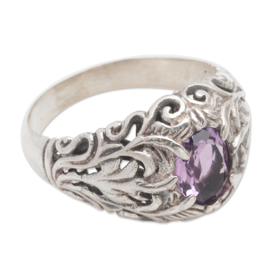 Amethyst cocktail ring, 'Bali Hillside' - Amethyst and 925 Sterling Silver Cocktail Ring from Bali