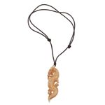 Bone pendant necklace, 'Thorny Dragon' - Bone and Leather Dragon Pendant Necklace from Indonesia