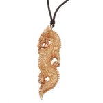 Bone pendant necklace, 'Thorny Dragon' - Bone and Leather Dragon Pendant Necklace from Indonesia