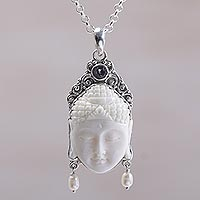 Amethyst and cultured pearl pendant necklace, 'Blessed Buddha'
