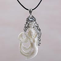 Featured review for Blue topaz and bone pendant necklace, Mermaid Fantasy