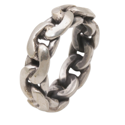 Sterling silver band ring, 'Family Links' - Sterling Silver Unisex Chain Motif Band Ring from Indonesia