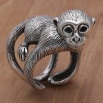 Sterling silver wrap ring, 'Amusing Monkey' - 925 Sterling Silver Monkey Wrap Ring from Indonesia