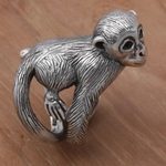 Sterling silver wrap ring, 'Amusing Monkey' - 925 Sterling Silver Monkey Wrap Ring from Indonesia