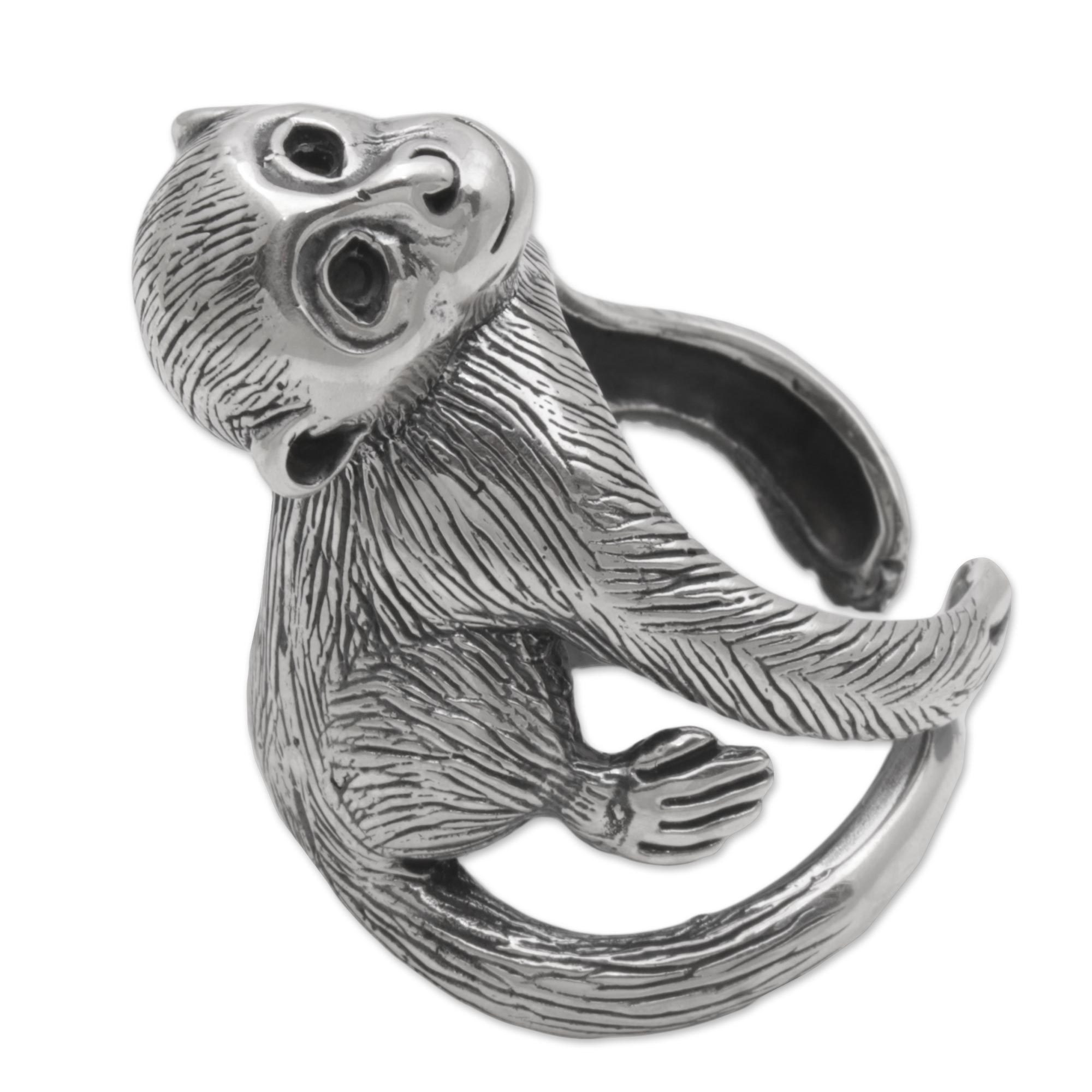 925 Sterling Silver Monkey Wrap Ring from Indonesia Amusing Monkey