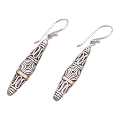 Gold accent sterling silver dangle earrings, 'Spiral Dreams' - Gold Accent Sterling Silver Dangle Earrings from Indonesia