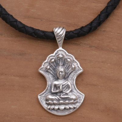 Collar colgante de plata esterlina - Collar Colgante de Buda en Plata de Ley y Cuero