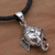 Sterling silver pendant necklace, 'Head of Ganesha' - Sterling Silver and Leather Pendant Necklace of Ganesha (image 2c) thumbail
