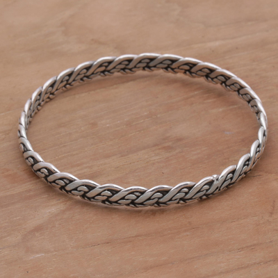 Sterling silver bangle bracelet, Woven Twine