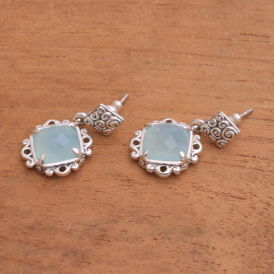 Chalcedony dangle earrings, 'Misty Window' - Chalcedony and Sterling Silver Dangle Earrings from Bali
