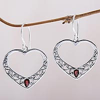 Garnet dangle earrings, Heart of Vines