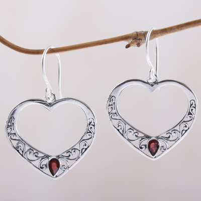 Garnet dangle earrings, Heart of Vines