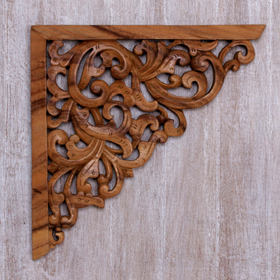 Panel en relieve de madera - Panel en relieve con motivo de vid de madera de suar hecho a mano de Bali
