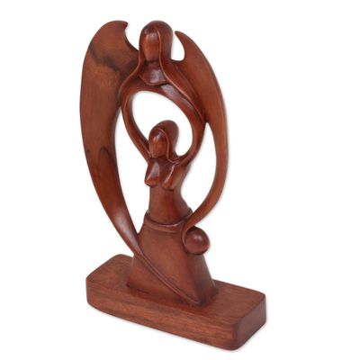 Escultura de madera - Escultura de mujer y ángel en madera de suar de Bali