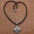 Garnet pendant necklace, 'Candi Flower' - Garnet and 925 Sterling Silver Pendant Necklace from Bali