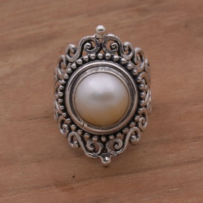 Cultured mabe pearl cocktail ring, 'Love Vines' - Sterling Silver Cultured Mabe Pearl Cocktail Ring from Bali