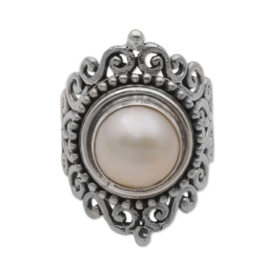 Cultured mabe pearl cocktail ring, 'Love Vines' - Sterling Silver Cultured Mabe Pearl Cocktail Ring from Bali
