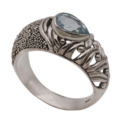 Blue Topaz and Sterling Silver Single Stone Ring from Bali