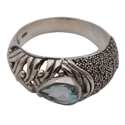 Blue topaz single stone ring, 'Two Souls' - Blue Topaz and Sterling Silver Single Stone Ring from Bali