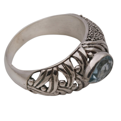 Blue topaz single stone ring, 'Two Souls' - Blue Topaz and Sterling Silver Single Stone Ring from Bali