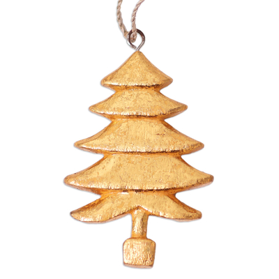 Wood ornaments, 'Golden Trees' (set of 4) - Four Gold Tone Albesia Wood Tree Ornaments from Bali
