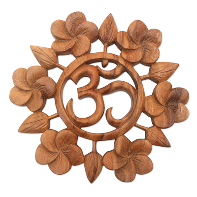Wood relief panel, 'Soul at Peace' - Hand Carved Suar Wood Wall Relief Panel from Indonesia