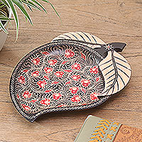 Batik wood decorative tray, 'Lok Chan Mango' - Batik Wood Mango-Shaped Decorative Tray from Bali