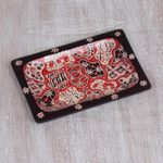 Batik wood decorative tray, 'Sekar Jagad Beauty' - Handcrafted Batik Wood Rectangular Decorative Tray from Bali