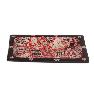 Dekoratives Tablett aus Batikholz, 'Sekar Jagad Beauty'. - Handgefertigtes rechteckiges Batikholz-Dekorationstablett aus Bali