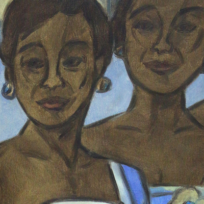 'Backstage Dancers' - Original Balinese Dance Theme Portrait in Shades of Blue