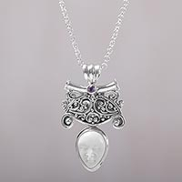 Amethyst pendant necklace, 'Janger Solo' - Amethyst and Bone Pendant Necklace by Balinese Artisans
