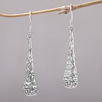 Sterling silver dangle earrings, 'Beehives' - Textured 925 Sterling Silver Dangle Earrings from Bali