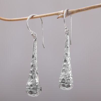 Sterling silver dangle earrings, 'Beehives' - Textured 925 Sterling Silver Dangle Earrings from Bali