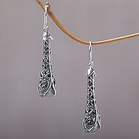 Prasiolite dangle earrings, 'Misty Spirals' - 925 Sterling Silver and Prasiolite Dangle Earrings from Bali