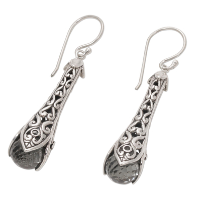Prasiolite dangle earrings, 'Misty Spirals' - 925 Sterling Silver and Prasiolite Dangle Earrings from Bali