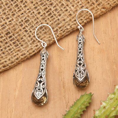 Citrine dangle earrings, 'Misty Spirals' - 925 Sterling Silver and Citrine Dangle Earrings from Bali