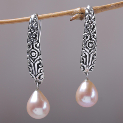 Cultured pearl dangle earrings, Drops of Honey